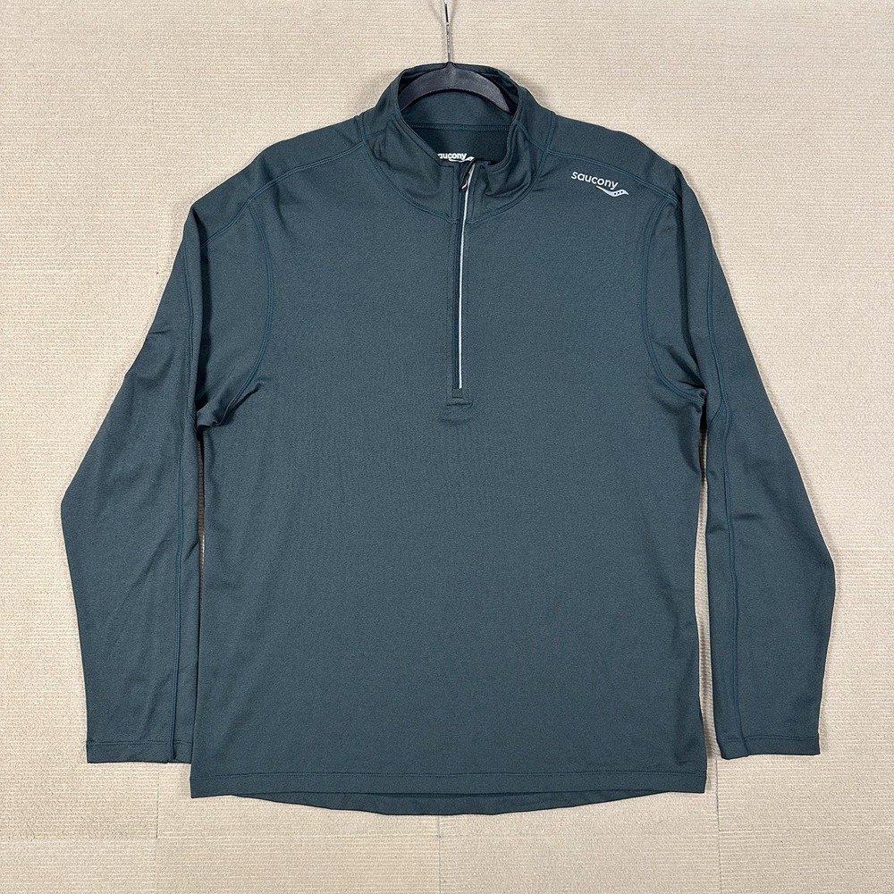 Saucony Performance 1/4 Zip Pullover Men L Black Running Reflective Stretch Logo